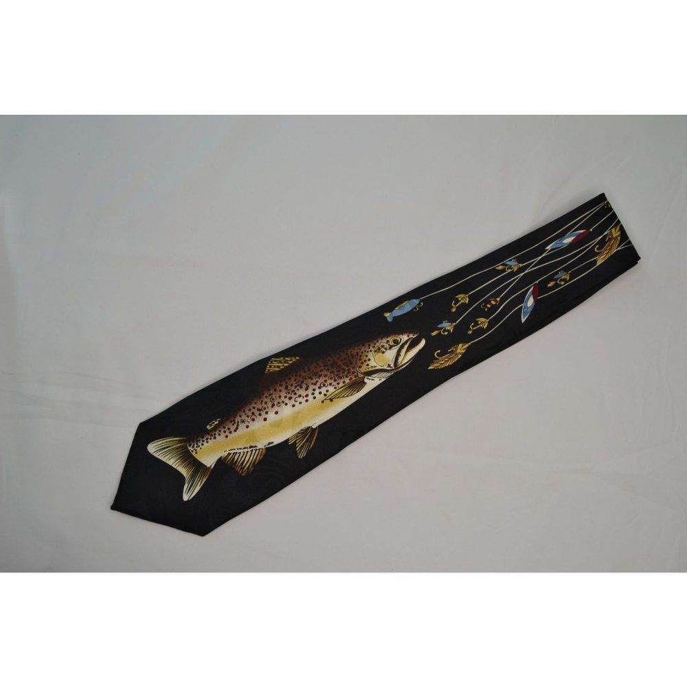 Renaissance Men's Fish With Lures Black Hand Made Tie